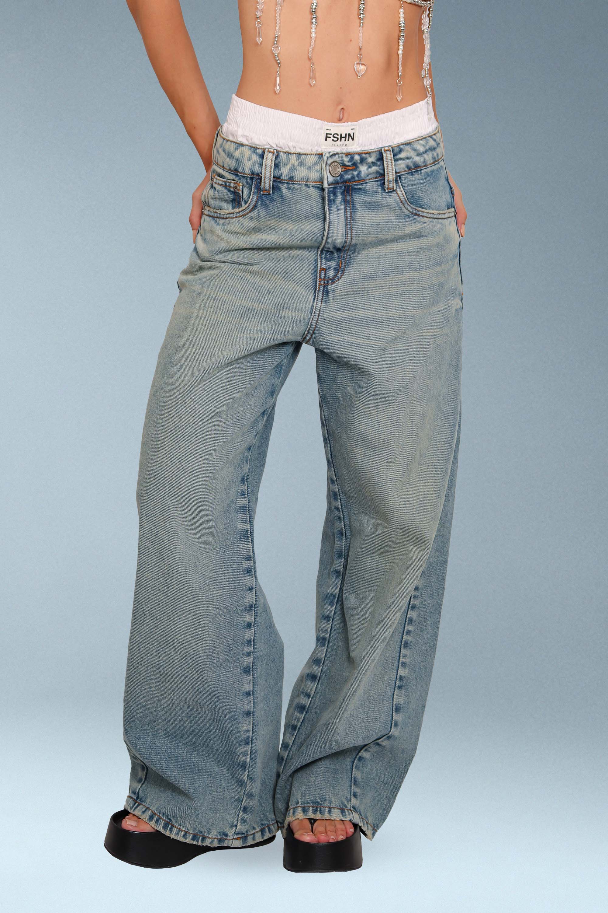 calça jeans wide fshn cós jeans